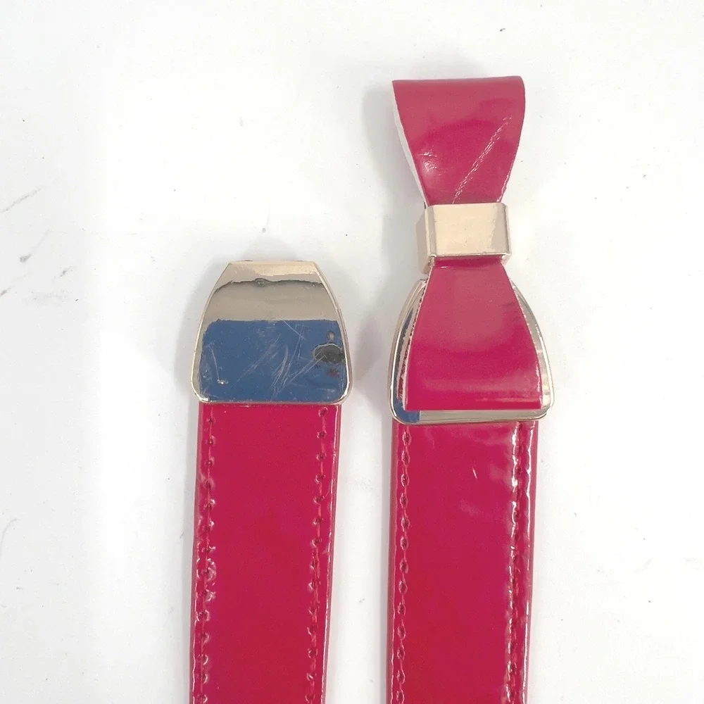 Vintage Womens Red Patent Buckle Bow Belt Retro Pinup Coquette Girlhoodcore S